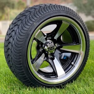 12″ BULLITT MACHINED/BLACK ALUMINUM WHEELS LOW PROFILE DOT TIRES COMBO FOR SALE